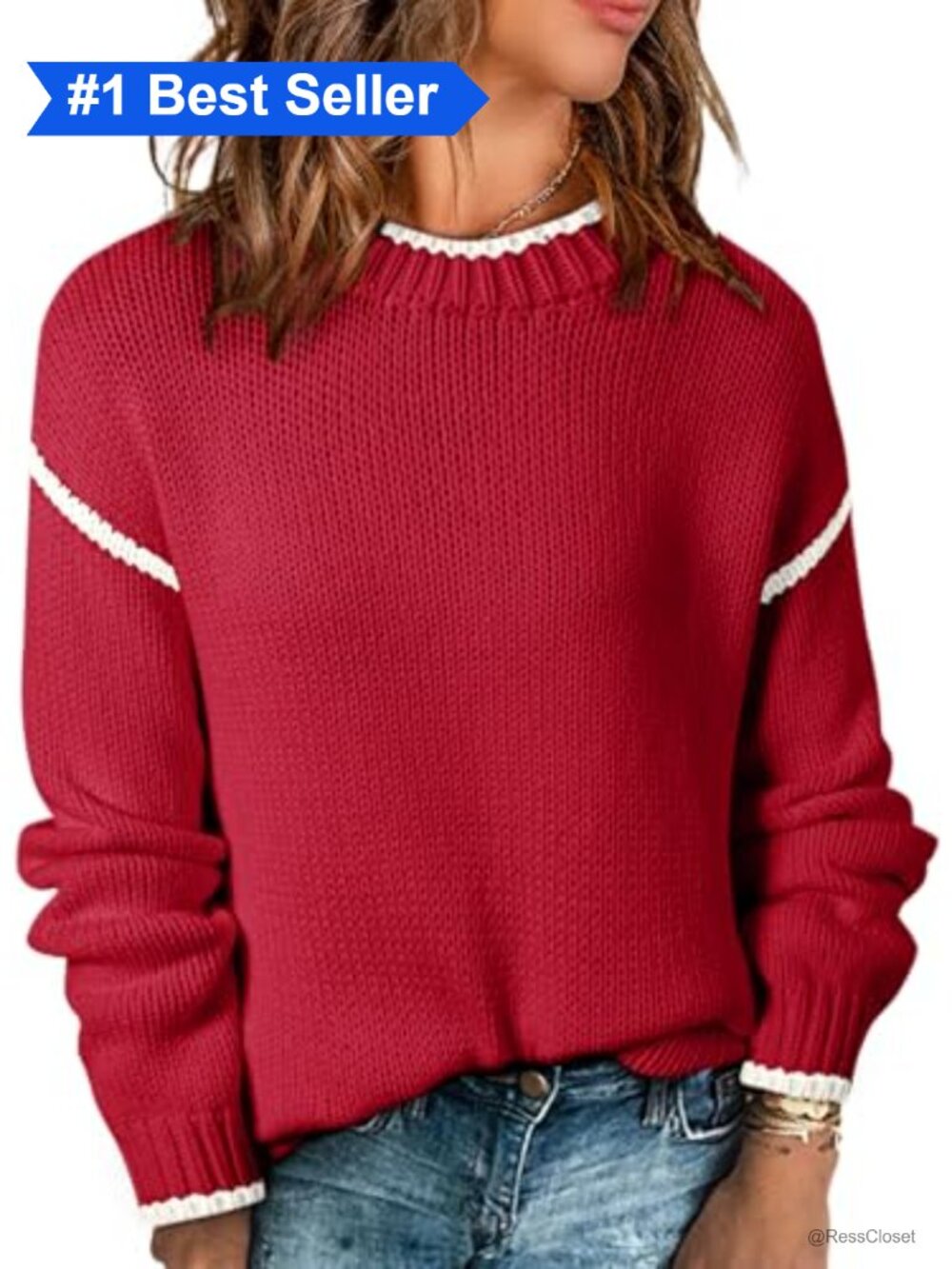 Womens Crewneck Cable Knit Long Sleeve Pullover Sweater Soft Lightweight